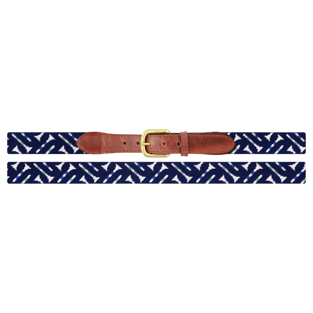 Navy belt with crossed golf tee designs on a white background