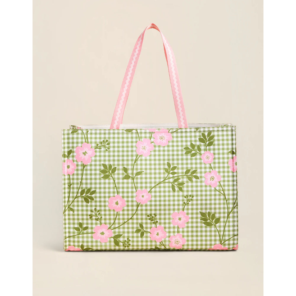 Tote bag with floral pattern on a beige background