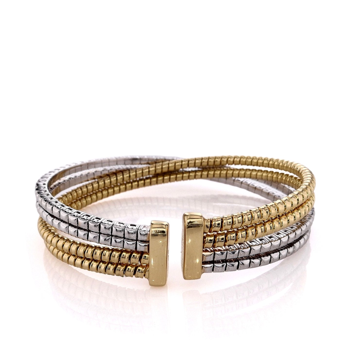 18k Two-Tone 2ct Crossover Design Diamond Cuff Bracelet