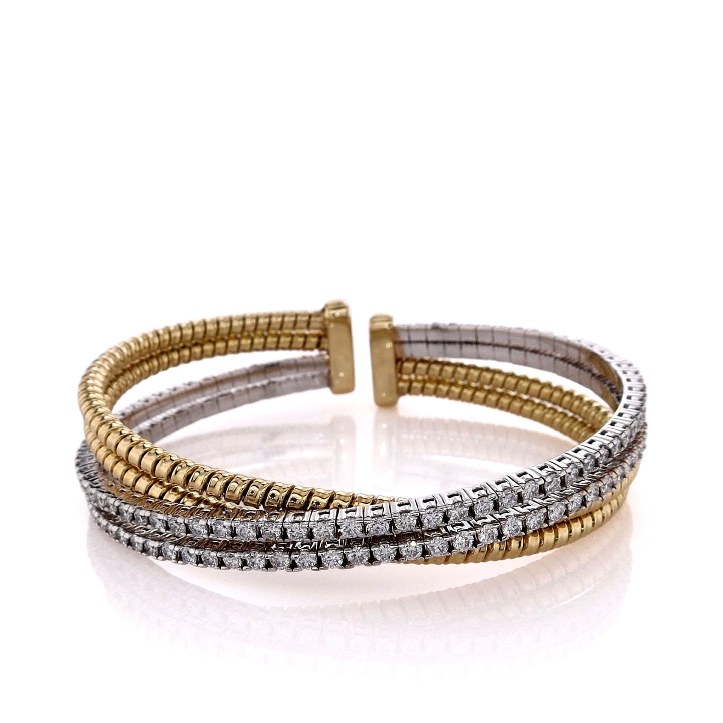 18k Two-Tone 2ct Crossover Design Diamond Cuff Bracelet