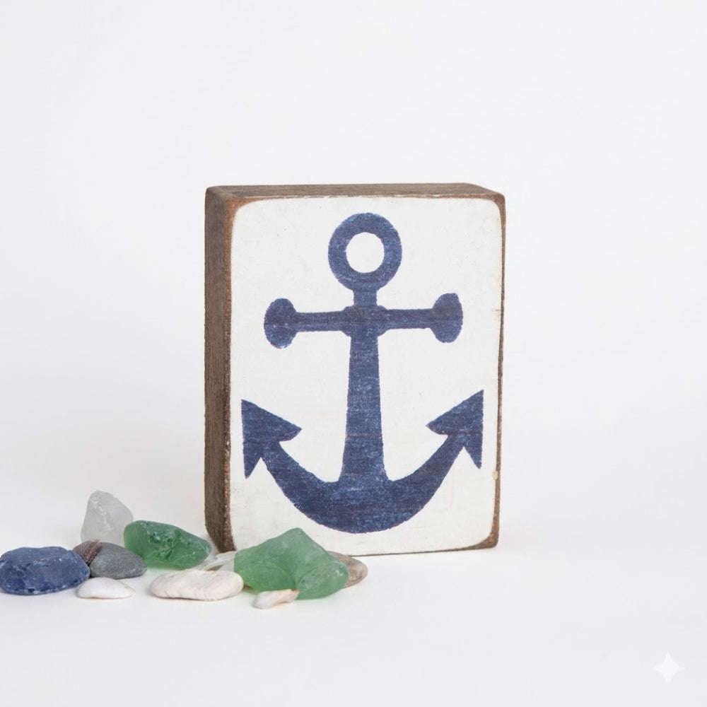 Rustic Marlin Navy Anchor Block Sign