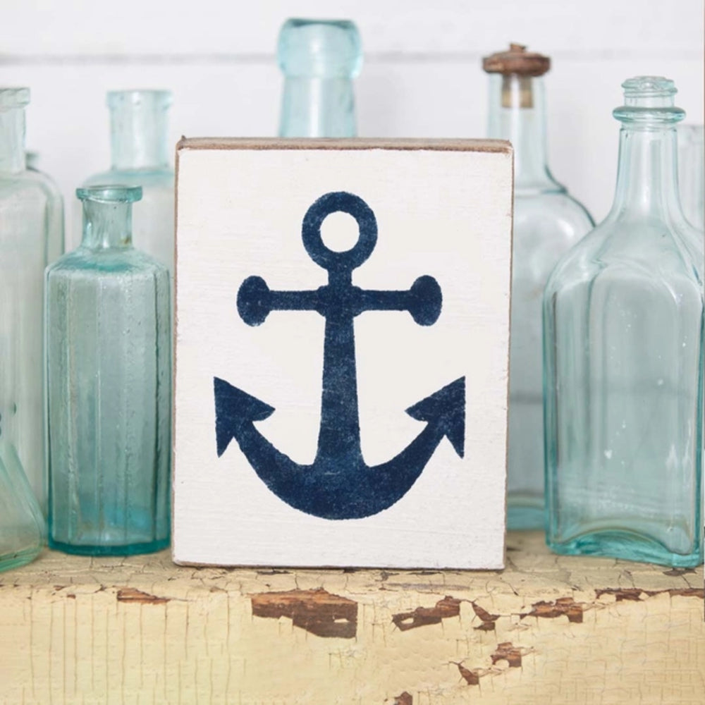 Rustic Marlin Navy Anchor Block Sign