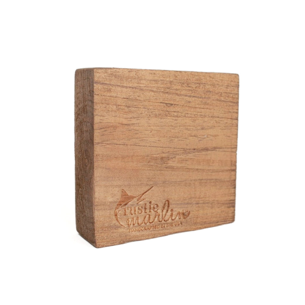 Back of brown wooden square  block sign with 'Frisco Charlie' branding on a white background