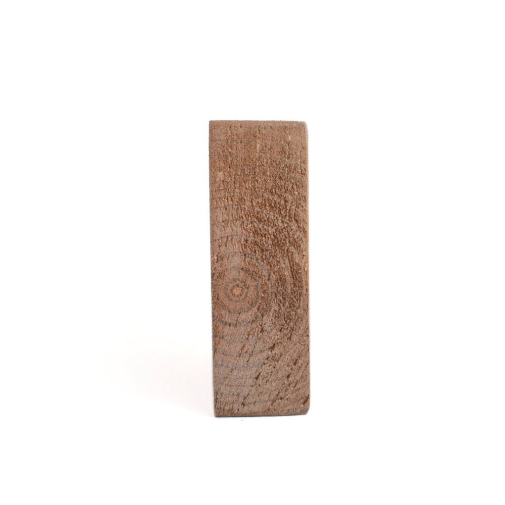 Side of wooden square  block sign with a textured brown surface on a white background