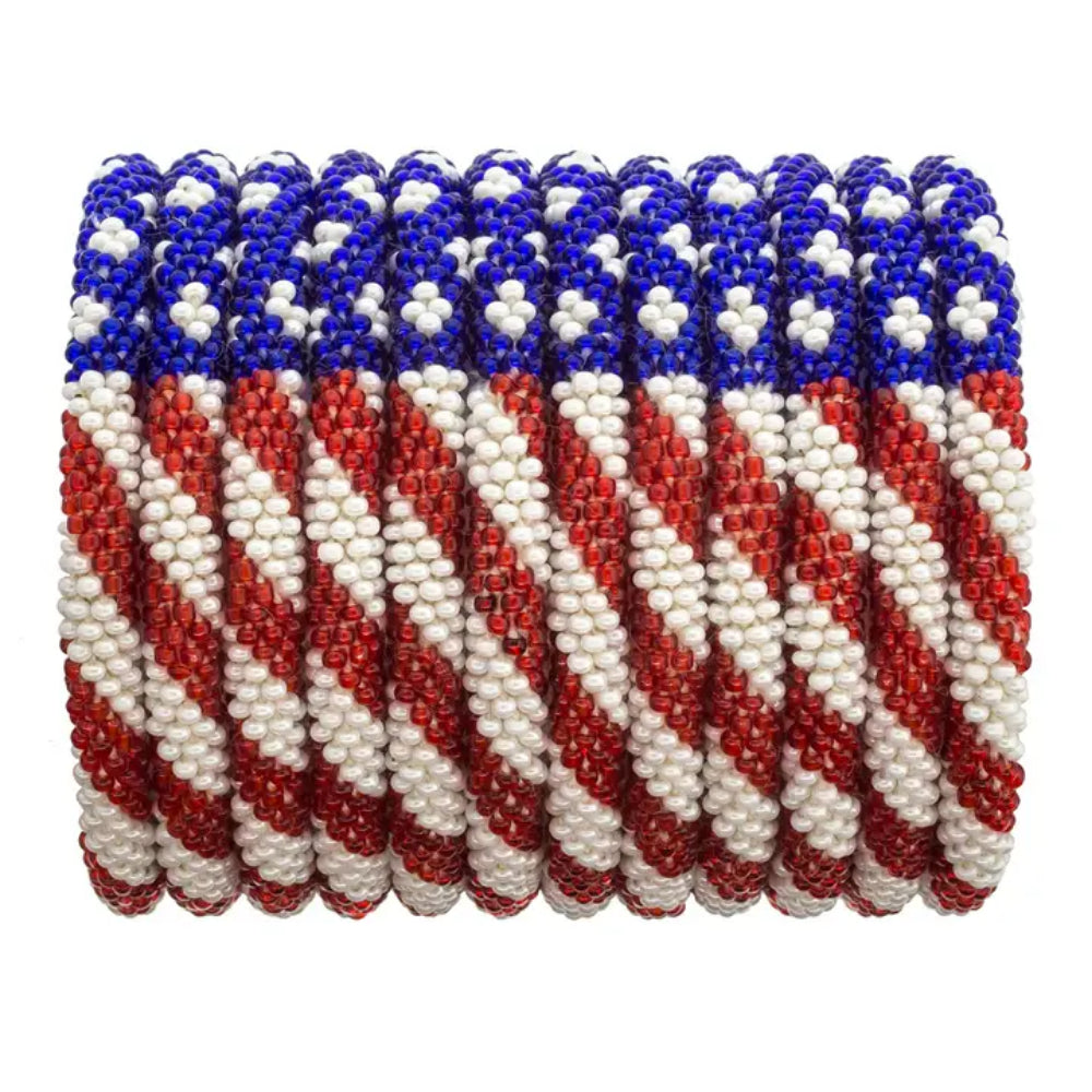 Set of kids stars & stripes bracelets, beaded. 