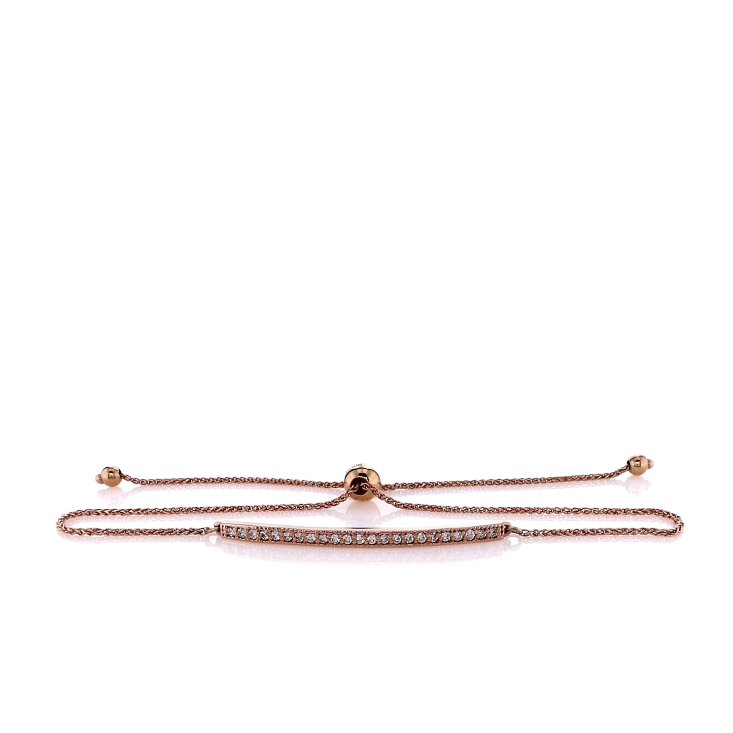 14k Rose Gold Polished Diamond Bar Adjustable Chain Bracelet