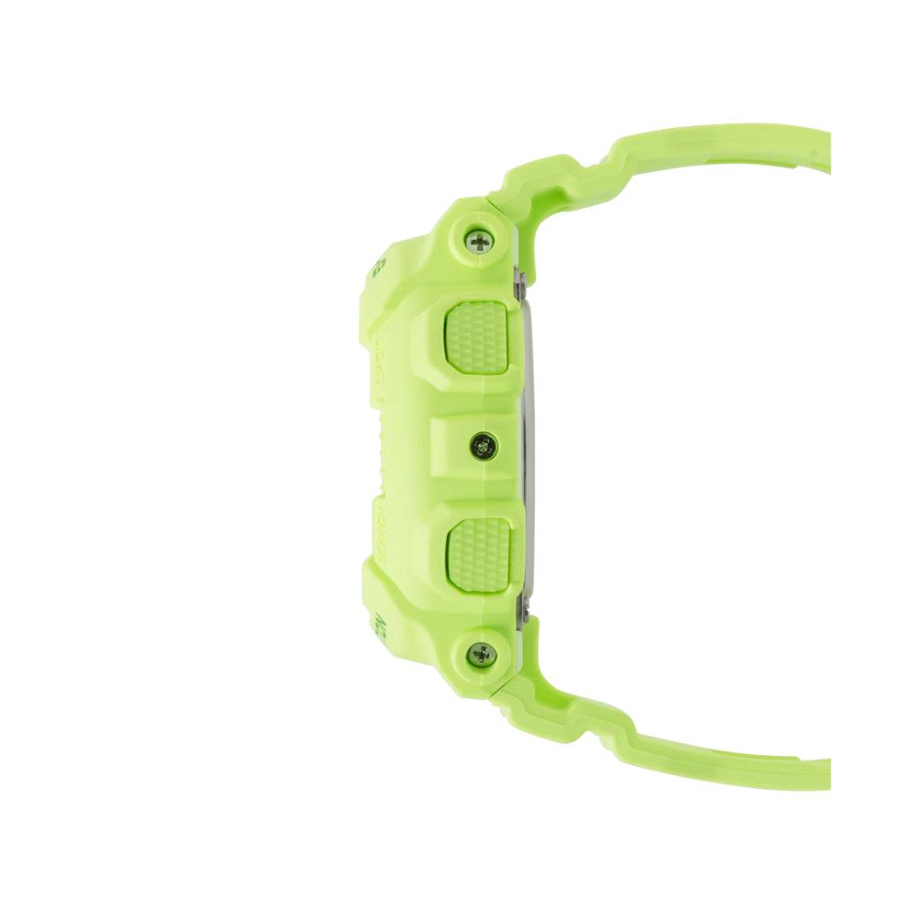 Green carabiner with clip on a white background