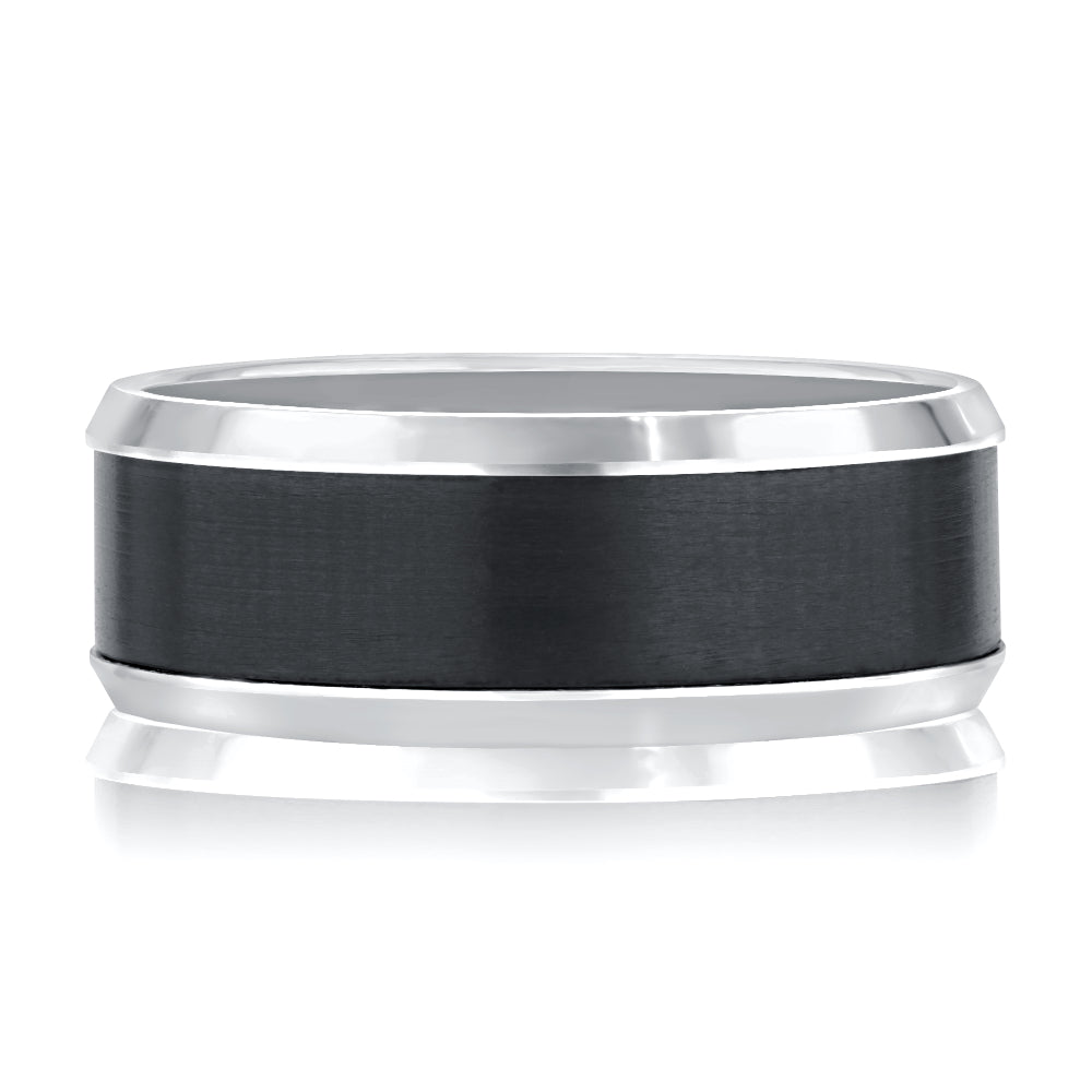 A. Jaffe Black Zirconium & Platinum Satin Band with Beveled Edges