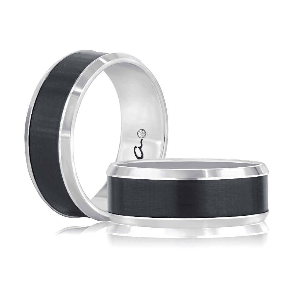 A. Jaffe Black Zirconium & Platinum Satin Band with Beveled Edges