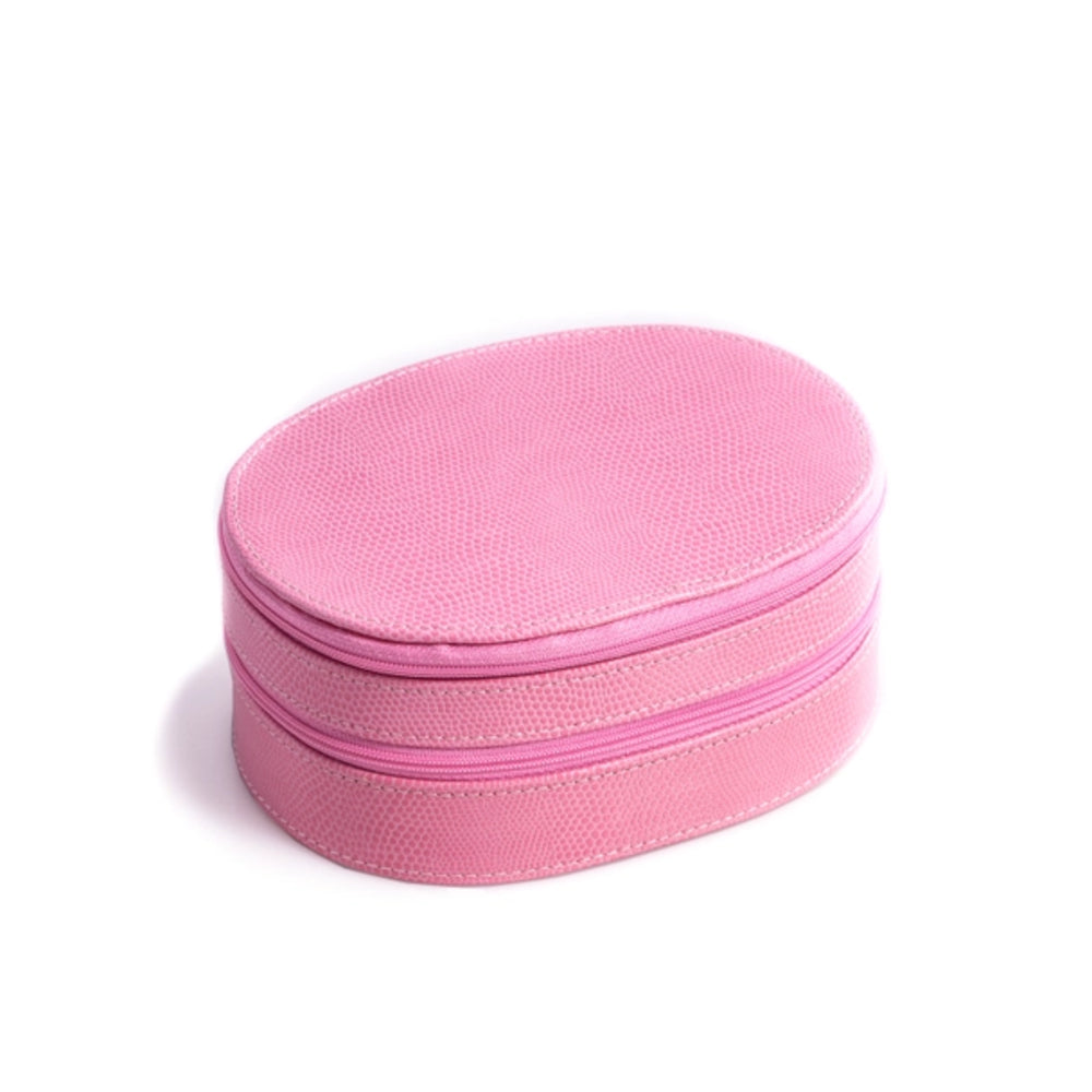 Pink jewelry box with a zipper on a white background