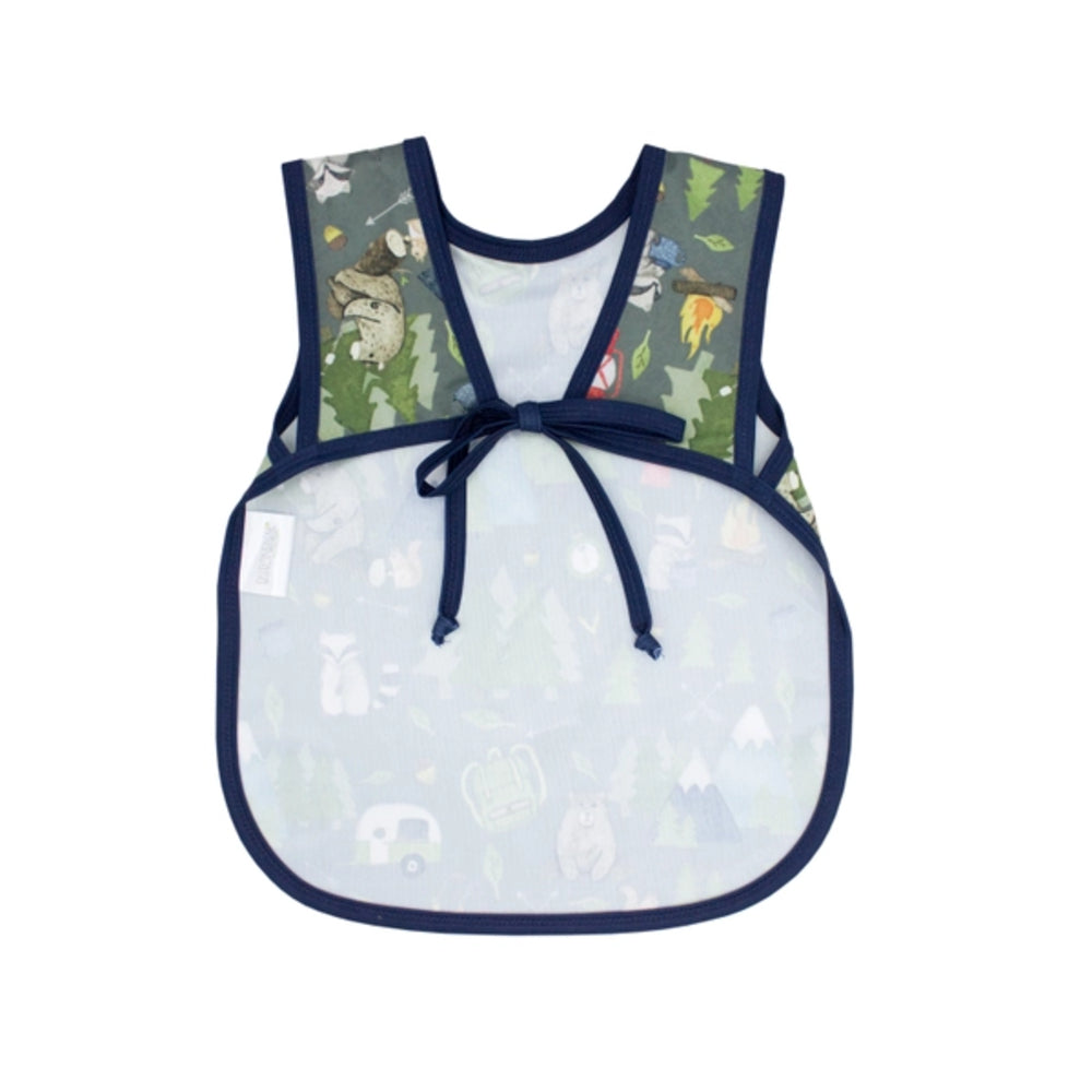 Clear bib with cartoon character design on a white background