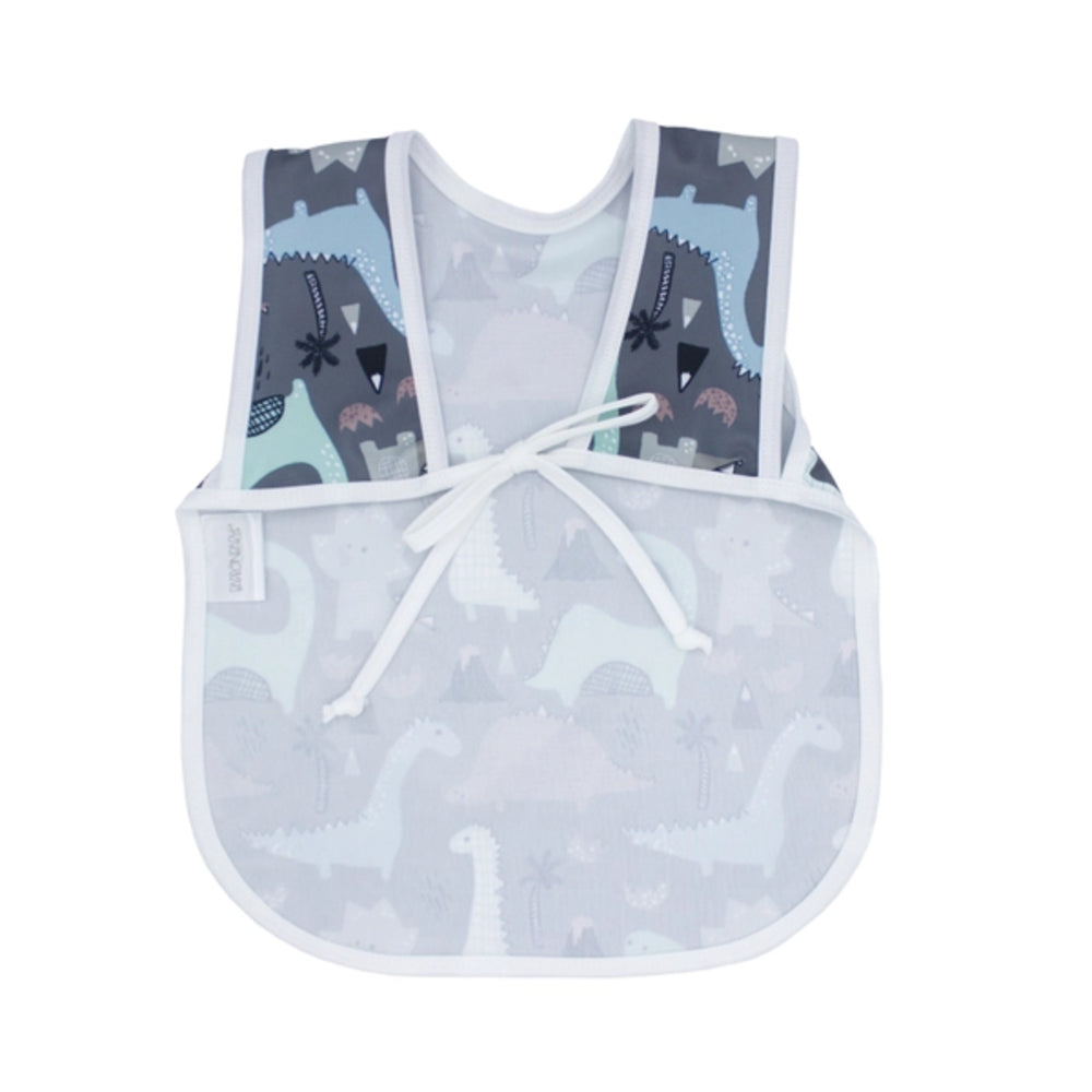 Baby bib with dinosaur pattern on a white background
