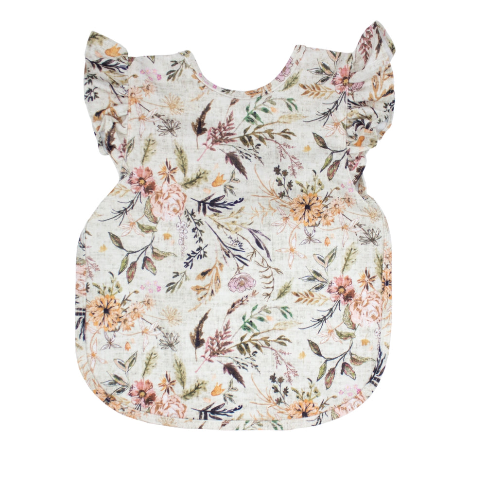Floral-patterned bib-apron on a white background