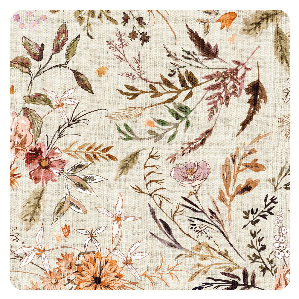 Floral pattern with various flowers and leaves on a textured beige background for bib-apron 