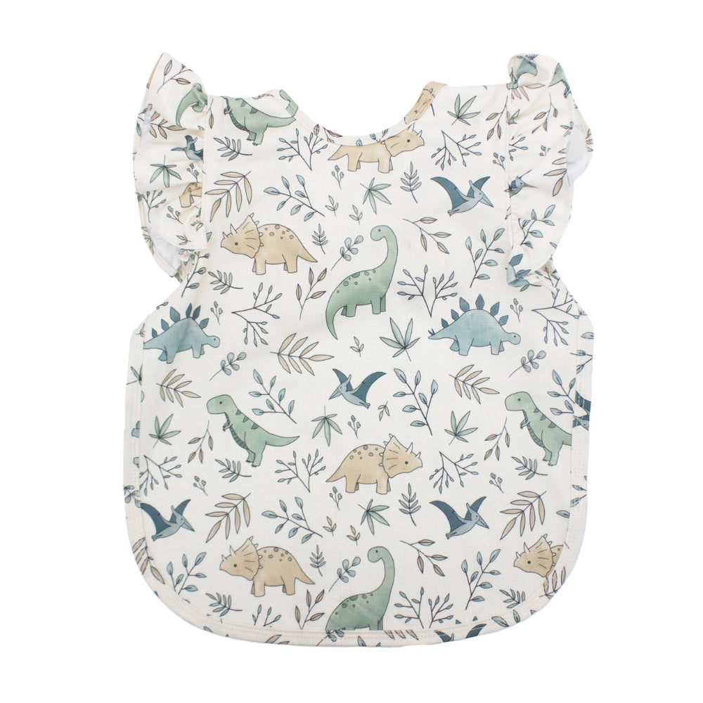 Baby bib with dinosaur pattern on a white background