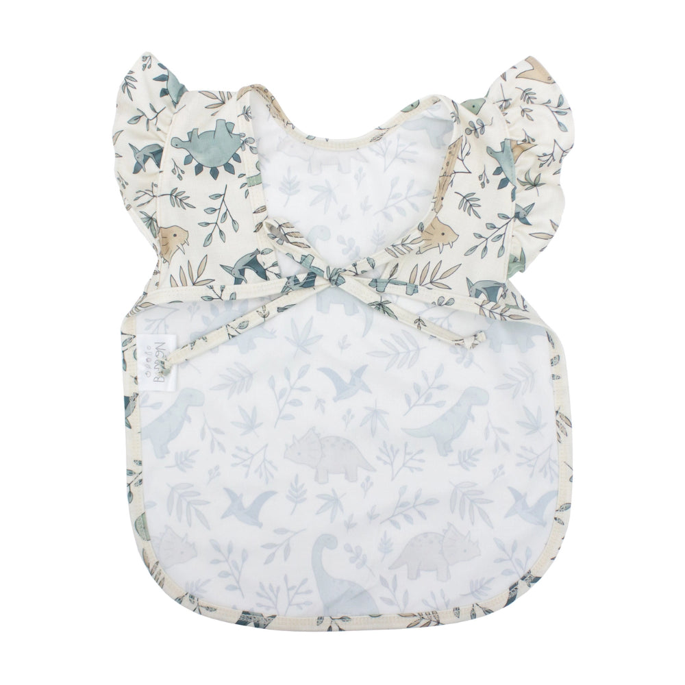 Baby bib-apron with animal print on a white background
