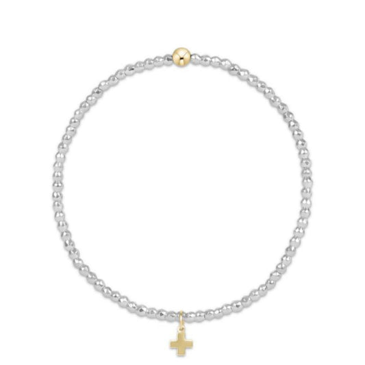 enewton 6.25" Bright Silver Faceted Hematite 2mm Bead Bracelet - Signature Cross Gold Charm