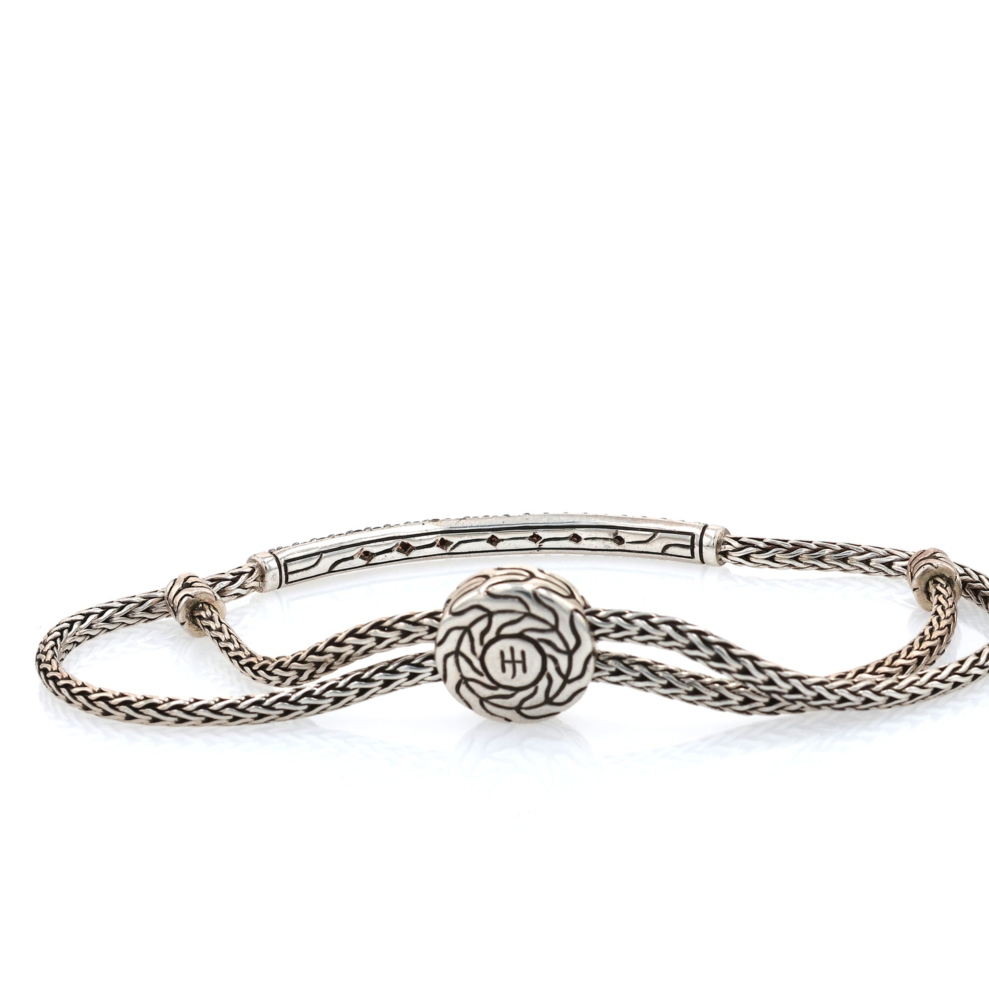 John Hardy SS Classic Chain Silver Mini Chain Pull Through Adjustable Bracelet with Garnets