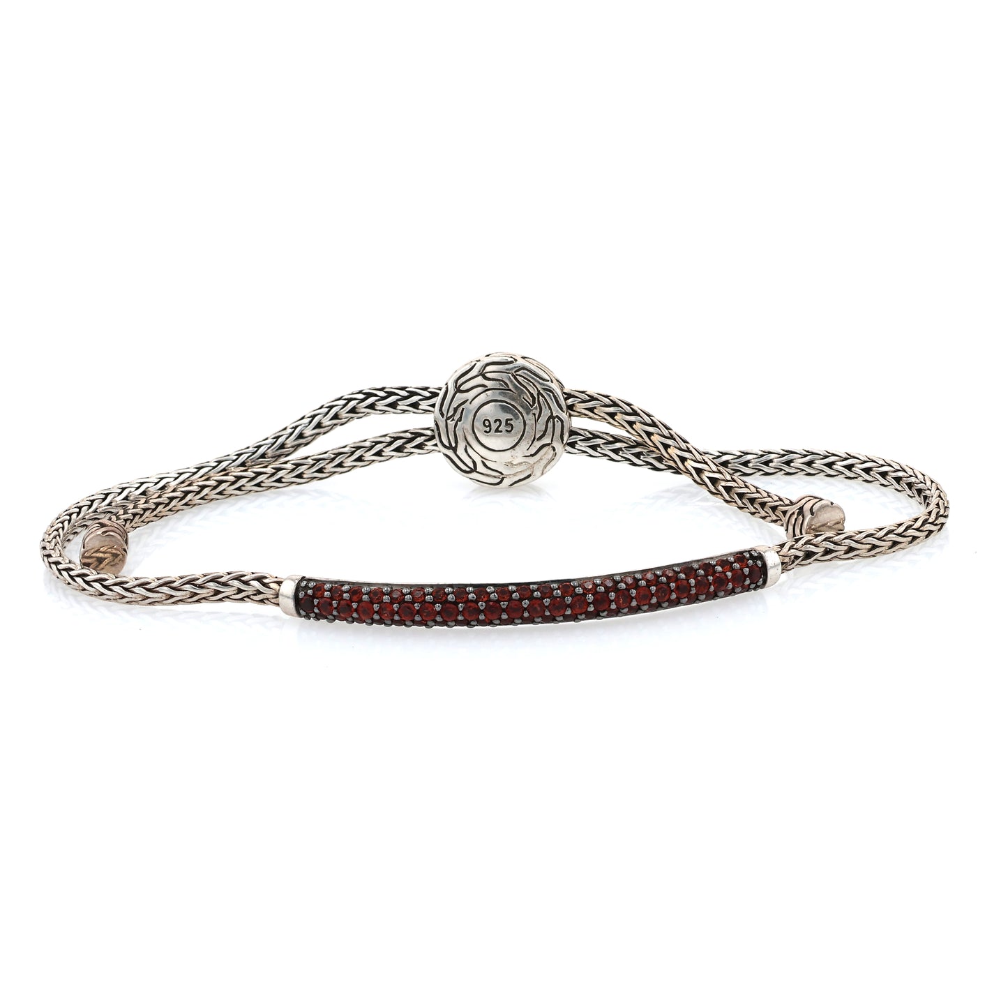 John Hardy SS Classic Chain Silver Mini Chain Pull Through Adjustable Bracelet with Garnets