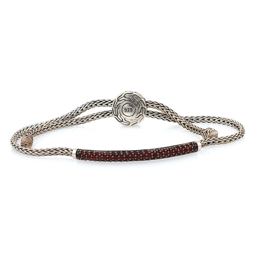 John Hardy SS Classic Chain Silver Mini Chain Pull Through Adjustable Bracelet with Garnets
