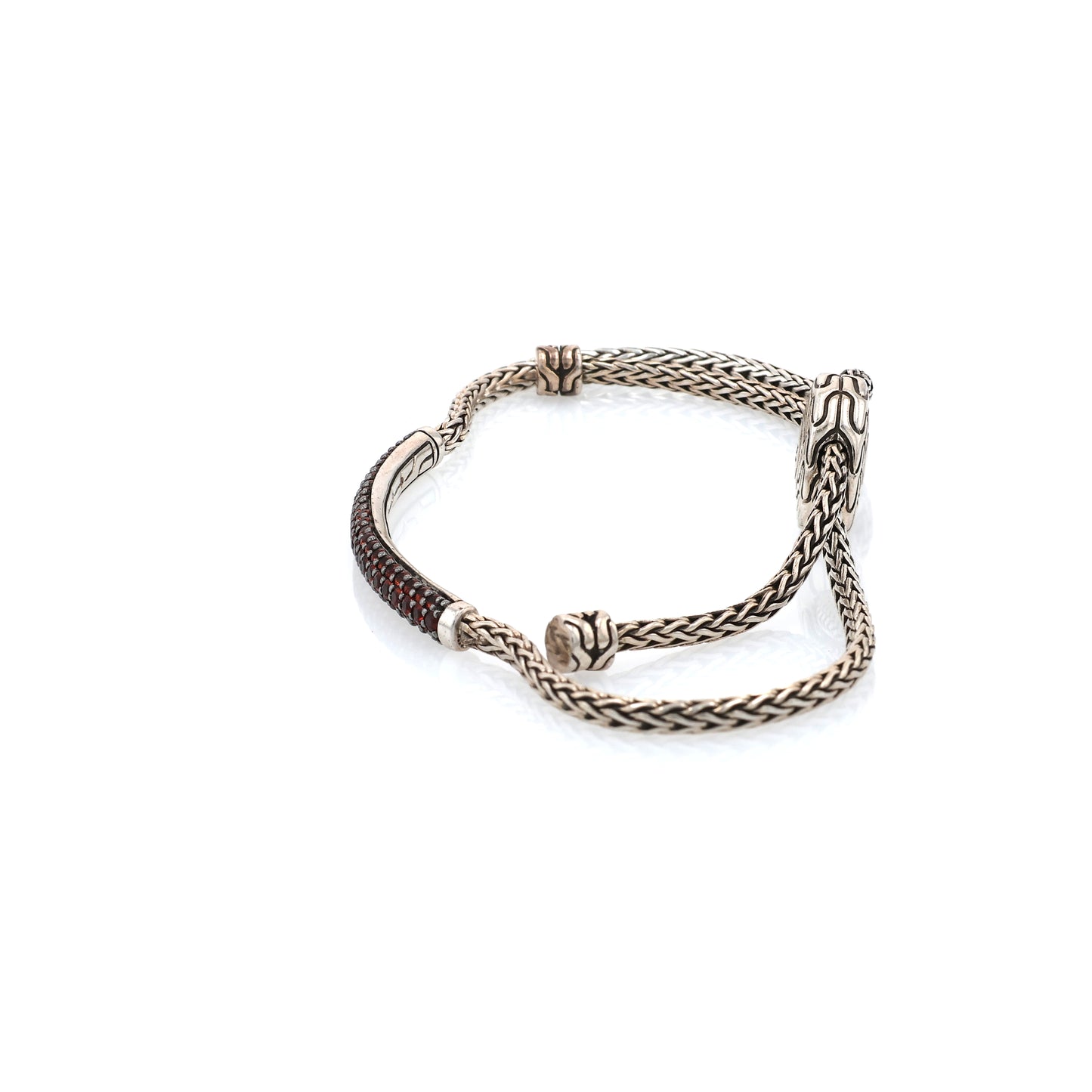John Hardy SS Classic Chain Silver Mini Chain Pull Through Adjustable Bracelet with Garnets