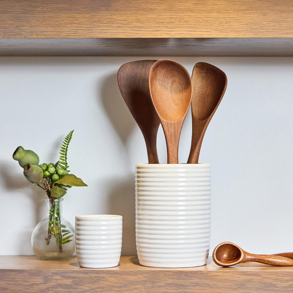 Nambe Breaking Bread Wood Utensils with Canister