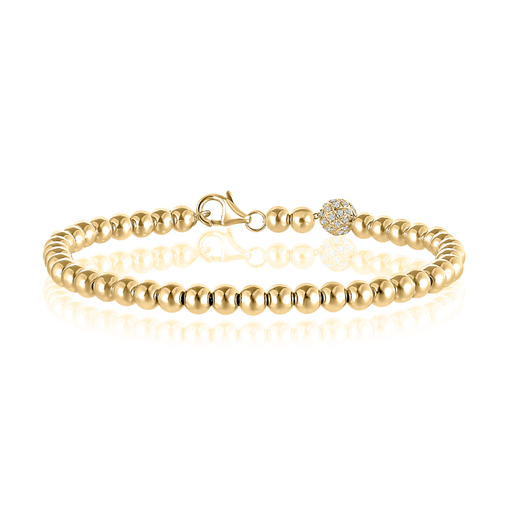 A. Jaffe 14k Gold Beaded Stretch Bracelet with Diamond Pave Bead