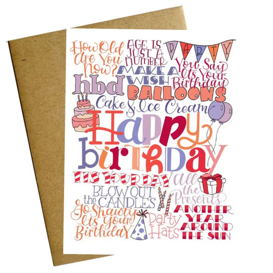 Maggie Moore Studio Birthday Word Celebration Card
