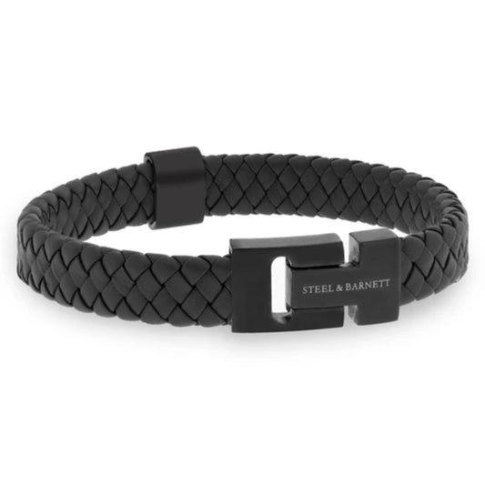 Steel & Barnett Men's Black Edition 12mm Black Leather Bracelet