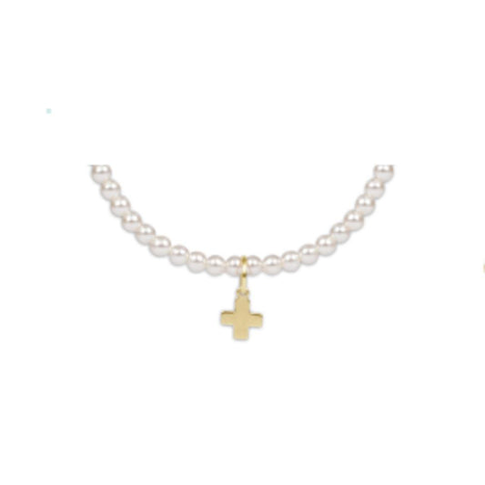 enewton 7.25" Extends - Classic Pearl 3mm Bead Bracelet - Signature Cross Gold Charm