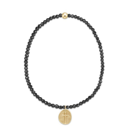 enewton 6.25" Faceted Hematite 2mm Bead Bracelet - Inspire Small Gold Charm