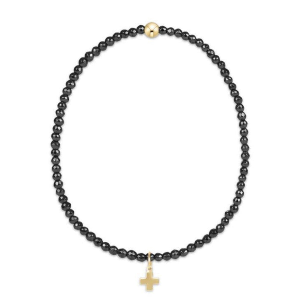 enewton 7.25" extends Faceted Hematite 2mm Bead Bracelet - Signature Cross Gold Charm