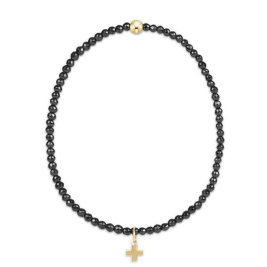 enewton 6.25" Faceted Hematite 2mm Bead Bracelet - Signature Cross Gold Charm