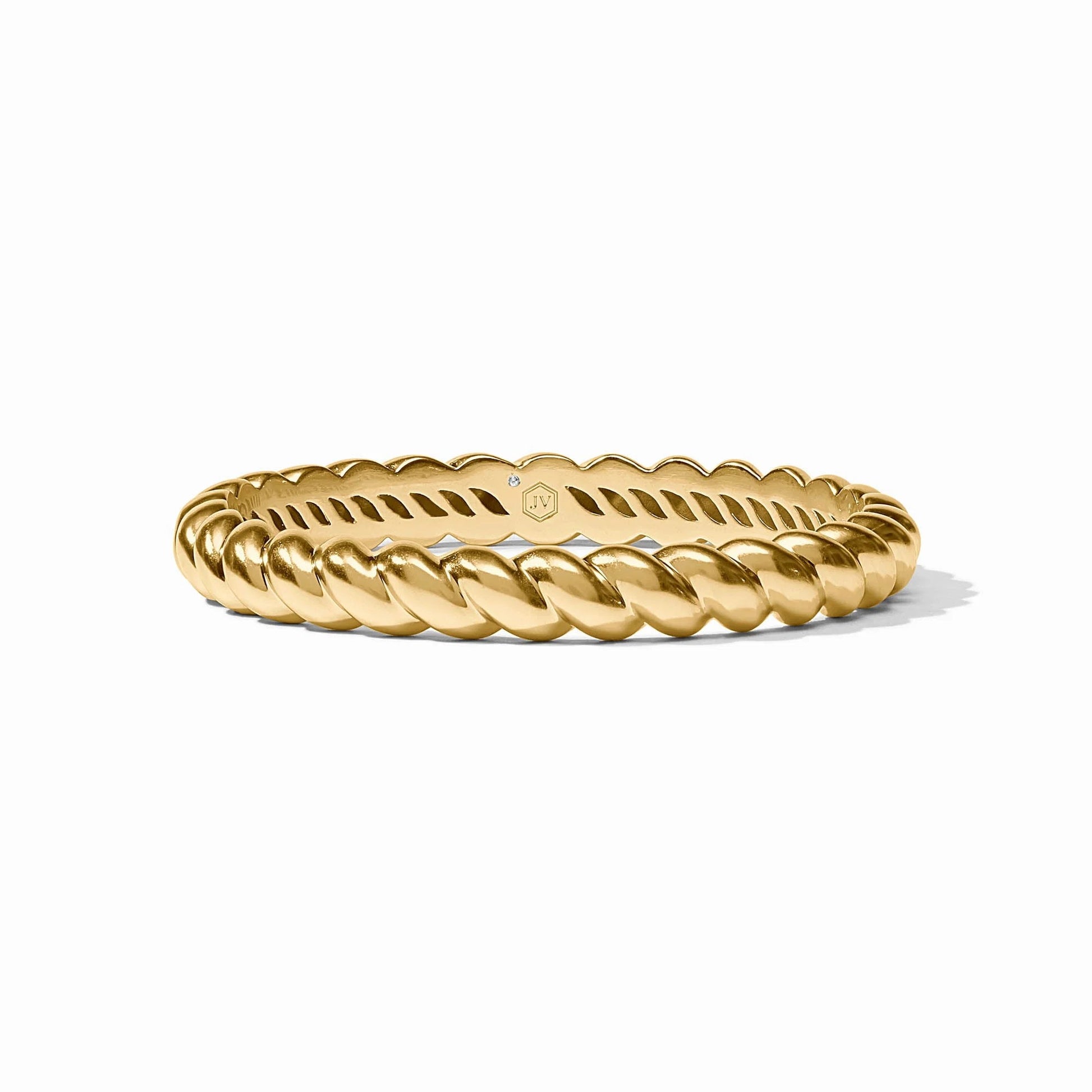A gold rope-style bangle bracelet with a polished finish, displayed on a clean white background.