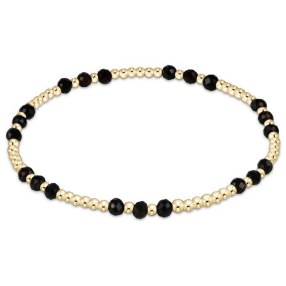 enewton 6.25" Gemstone Gold Joy Pattern 3mm Bead Bracelet - Faceted Onyx