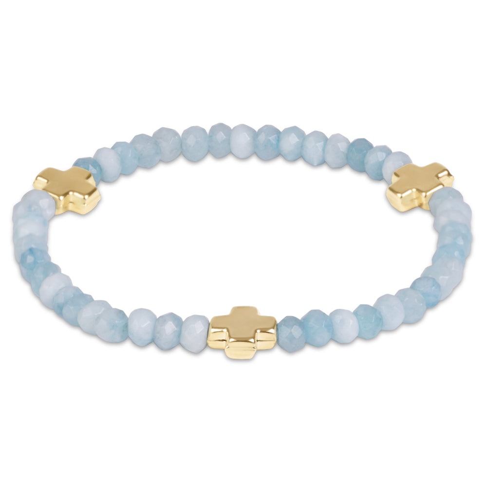 enewton 6.25" Signature Cross Gold 4mm Gemstone Bracelet - Aquamarine