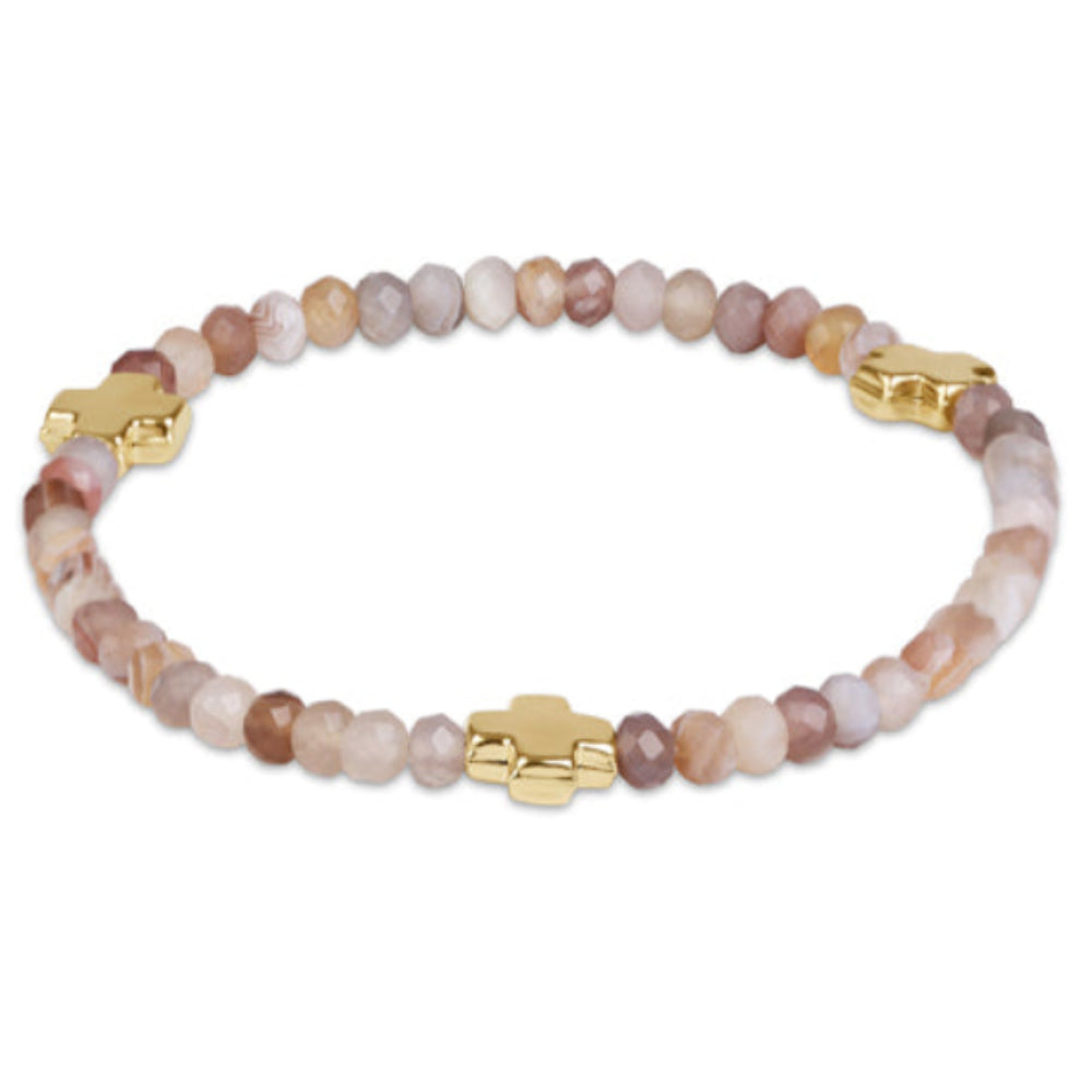 enewton 6.25" Signature Cross Gold 4mm Gemstone Bracelet - Botswana Agate