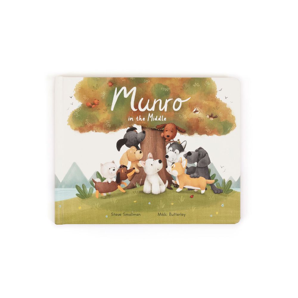 Children's book cover with animal illustrations and 'Munro in the Middle' text