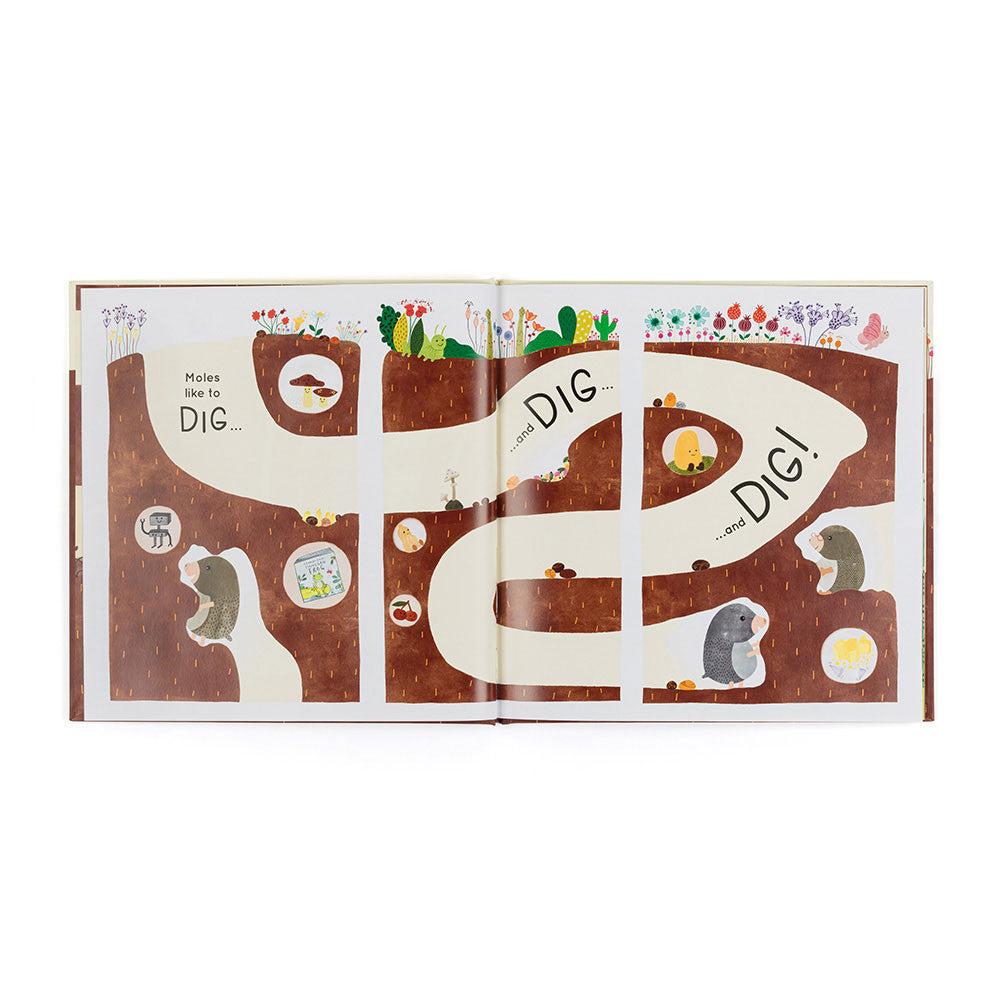 Open book with a maze design and animal illustrations on a white background