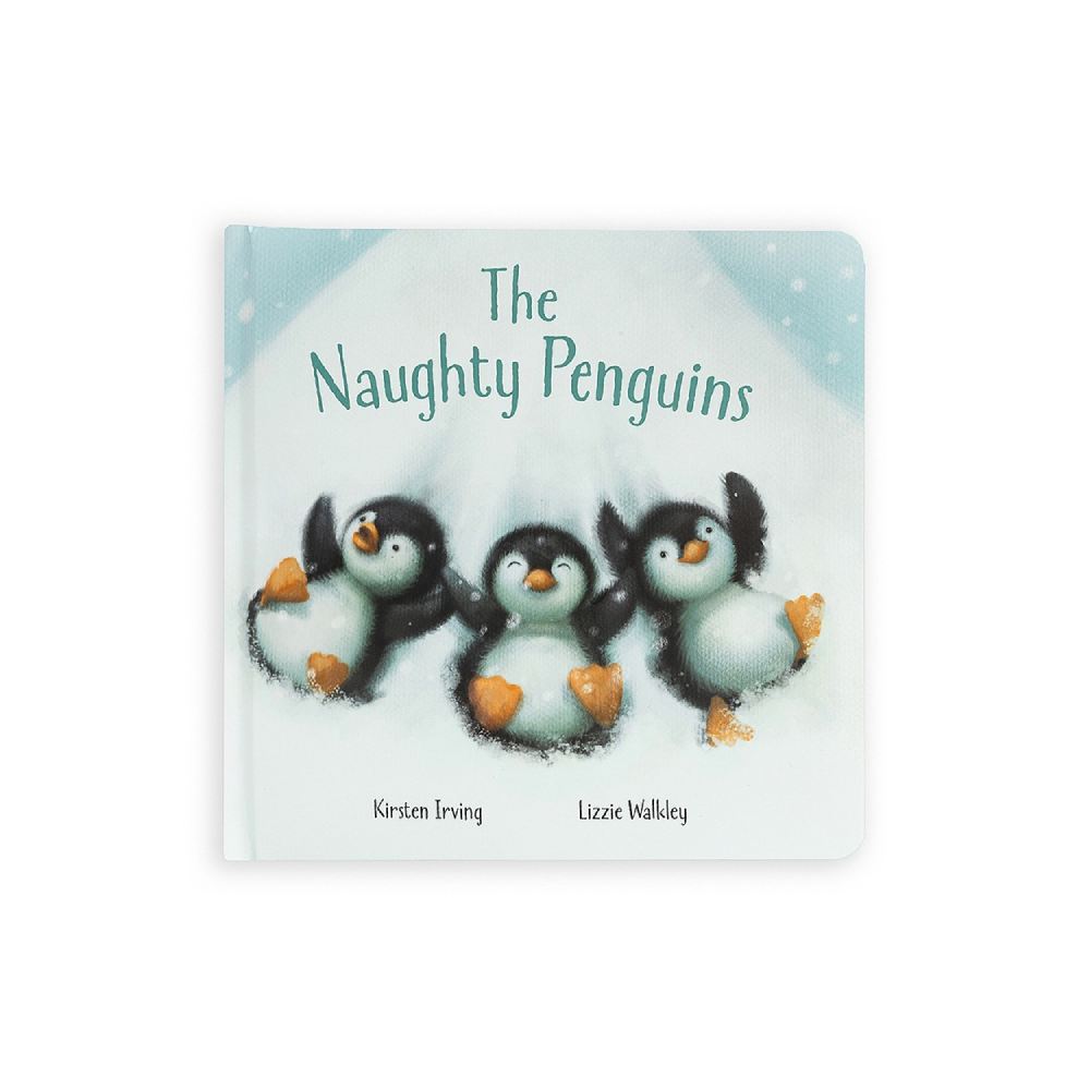 Book titled 'The Naughty Penguins' with illustrations of penguins on a white background.