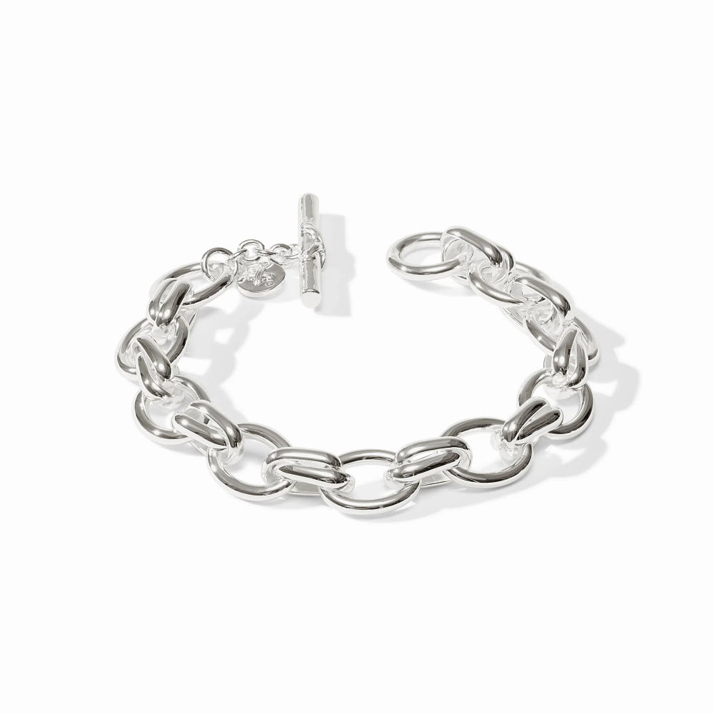 Silver chain bracelet on a white background