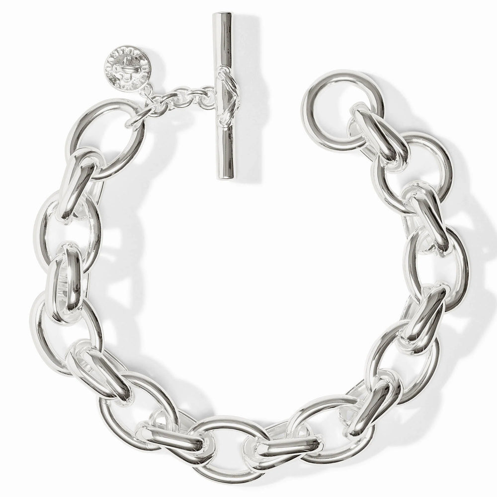 Silver chain bracelet with a clasp on a white background