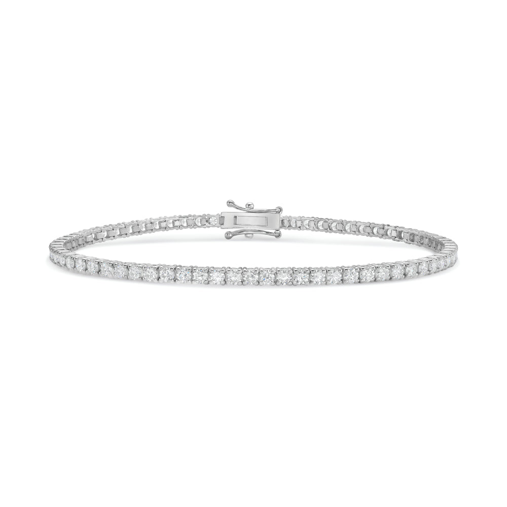 14k White Gold Diamond Tennis Bracelet, D3.43ct Total Weight