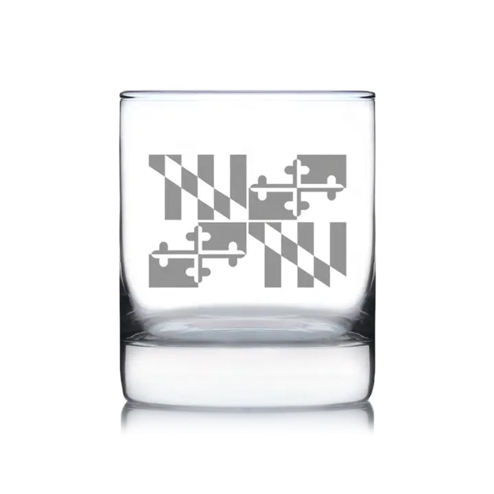 Maryland flag design whiskey rocks glass