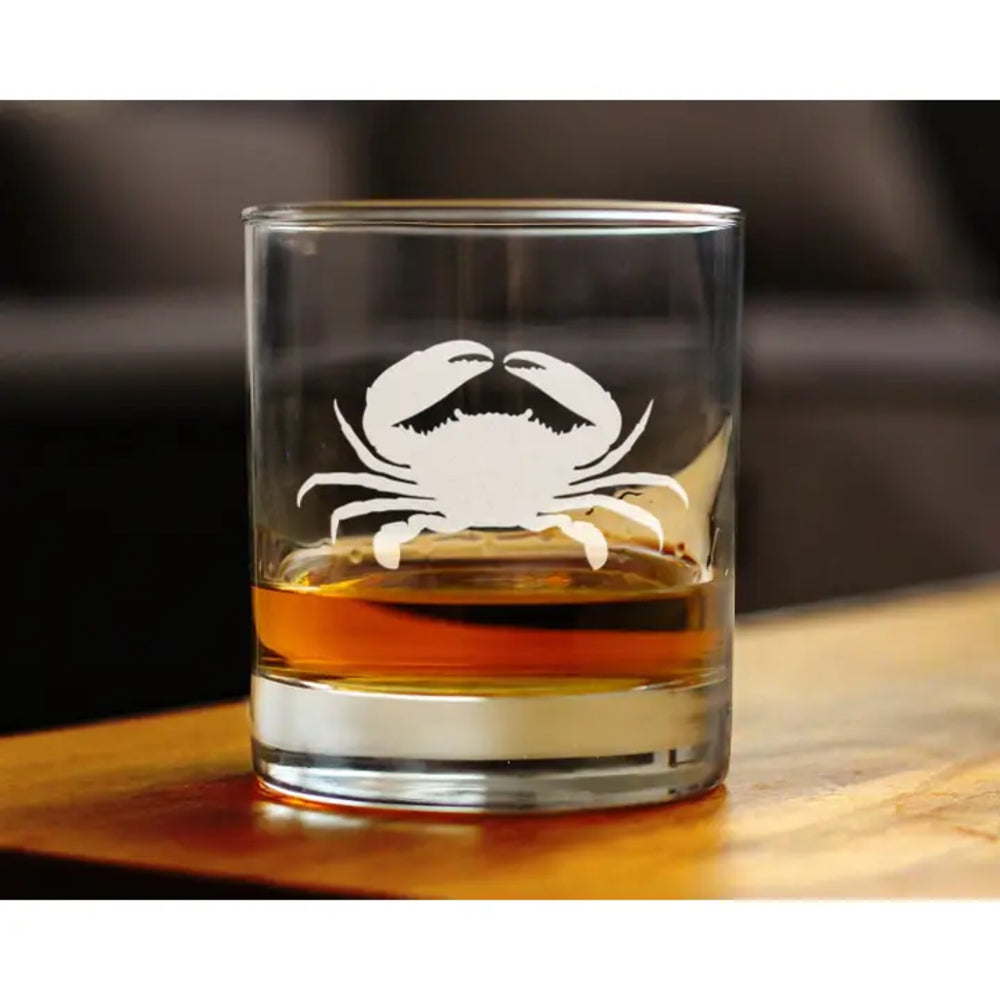 Crab whiskey rocks glass