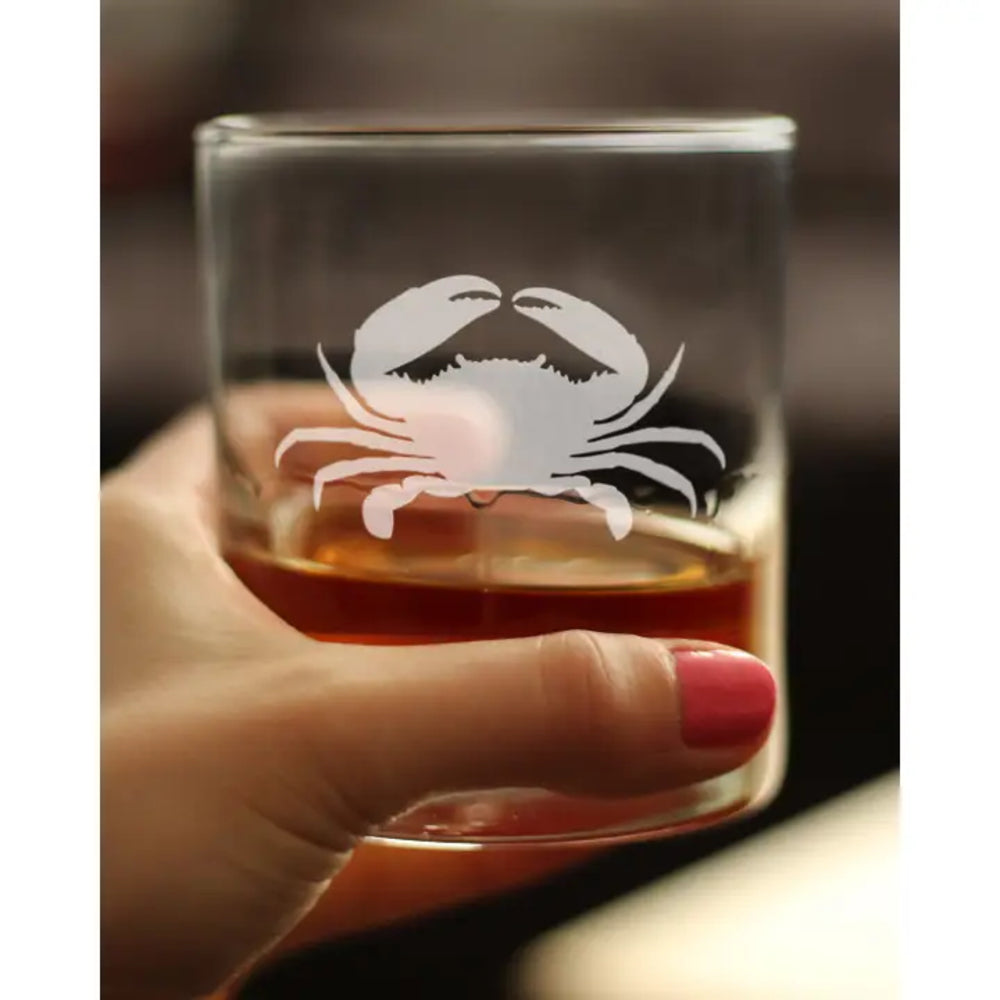 Crab whiskey rocks glass