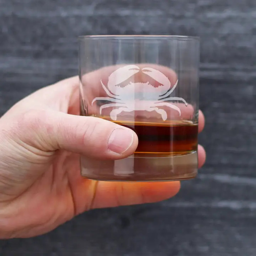 crab whiskey rocks glass