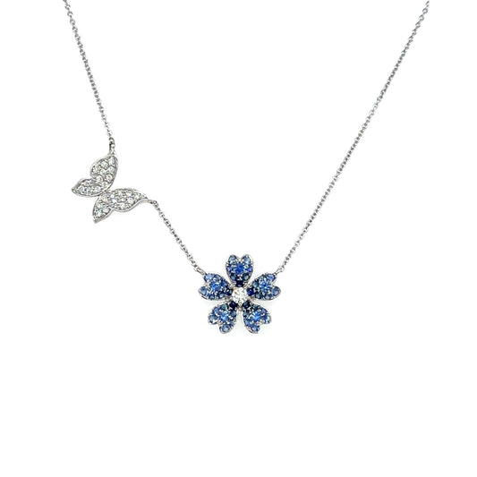 Lisa Nik 18k Gold Sapphire Flower and Butterfly Necklace