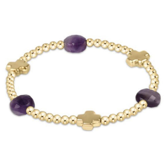 enewton 6.25" Signature Cross Admire Gold Pattern 3mm Bead Bracelet - Amethyst