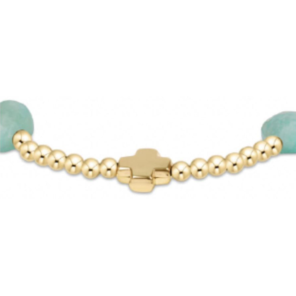 enewton 6.25" Signature Cross Admire Gold Pattern 3mm Bead Bracelet - Amazonite